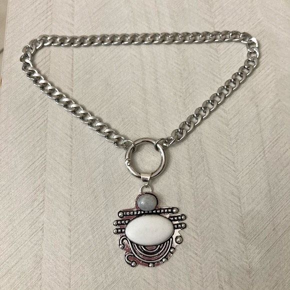 925 Sterling silver overlay crystal quartz & white agate gemstone boho necklace - Picture 10 of 11